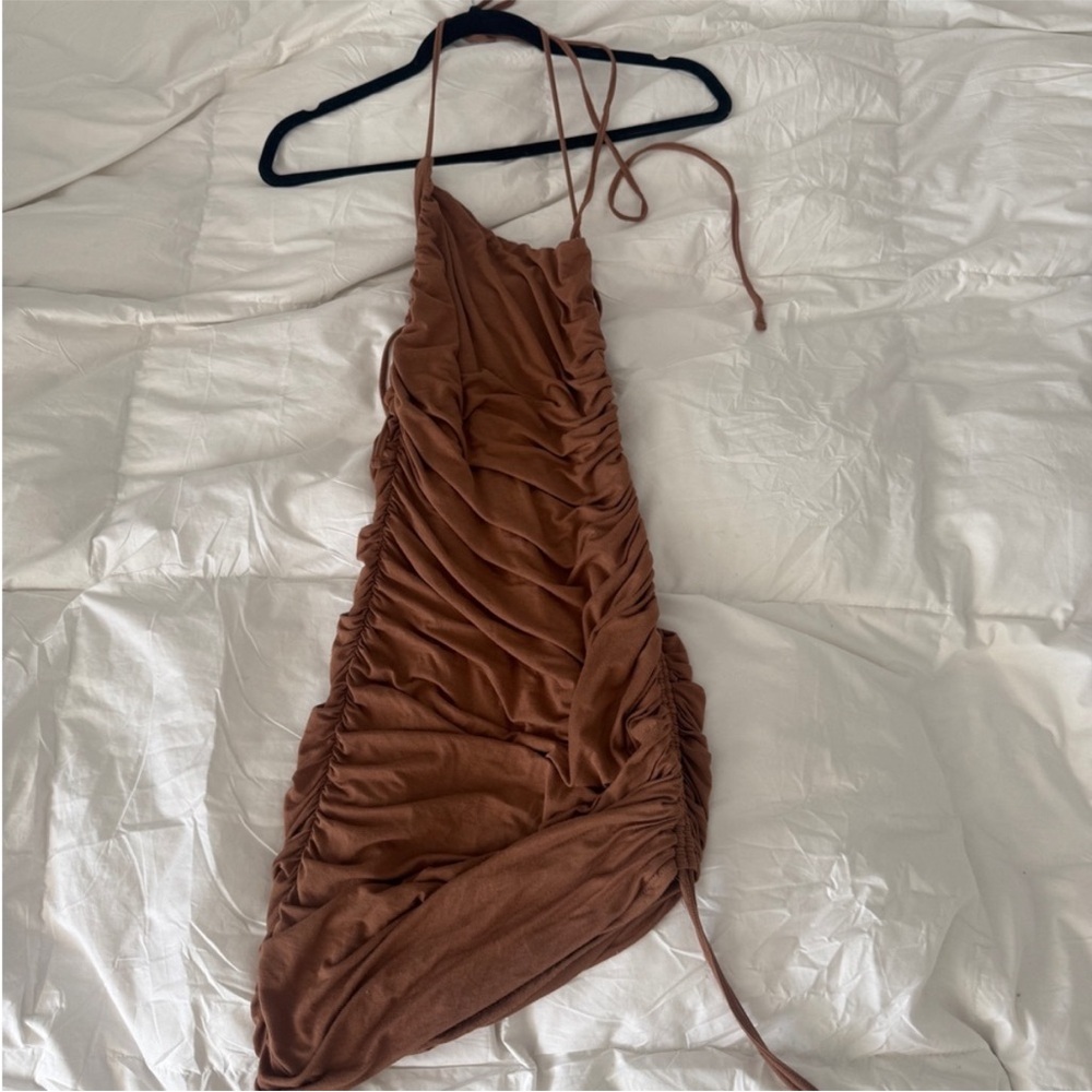 MAJORELLE Chestnut Brown Ruched Dress